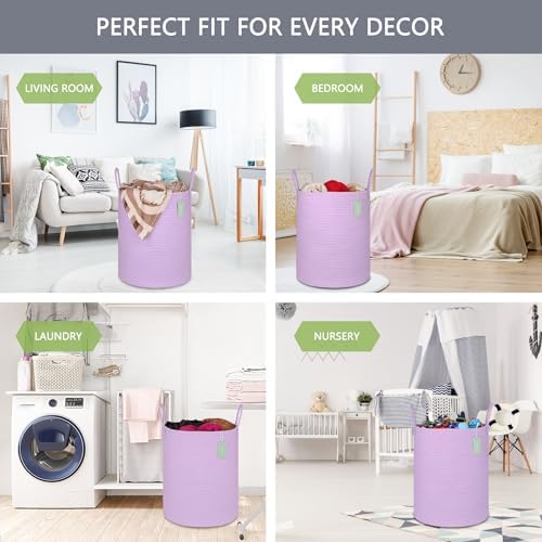 BOSROTY 16x20 Purple Cotton Rope Laundry Hamper