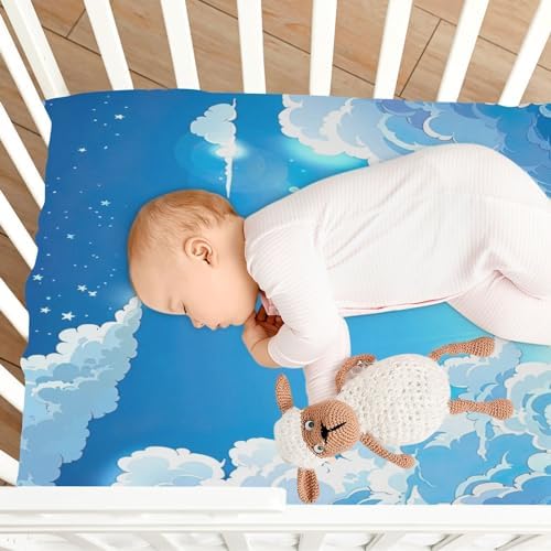 Wassud Blue Cloud Crib Sheets for Boys Girls