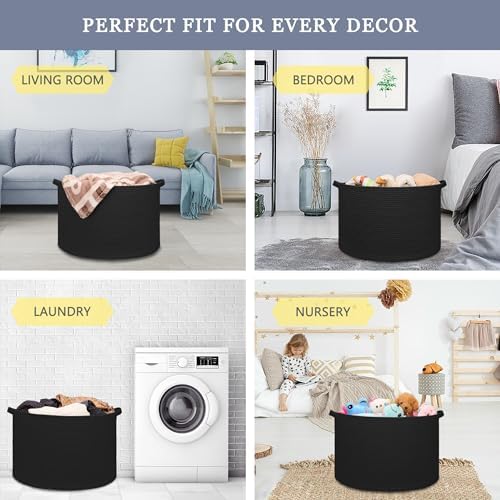 Extra Large Blanket Basket 22x14 Black Cotton Rope