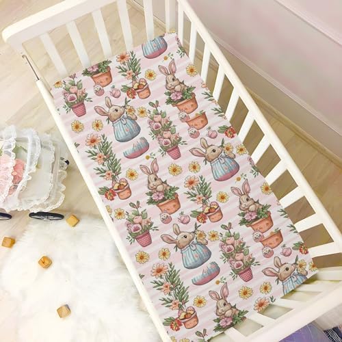 Wassud Bunny and Basket Crib Sheets Pack 27x39 Inch