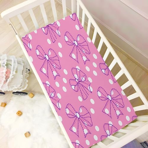 Jihqo Pink Polka Dots Crib Sheets Pack N Play 39 x 27