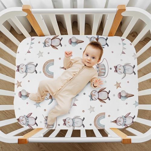 KICPOAY Funny Penguins Stars Dots Crib Sheet