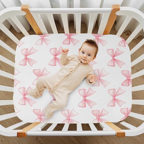 Pink Ribbon Bow Crib Sheets Pack N Play Set