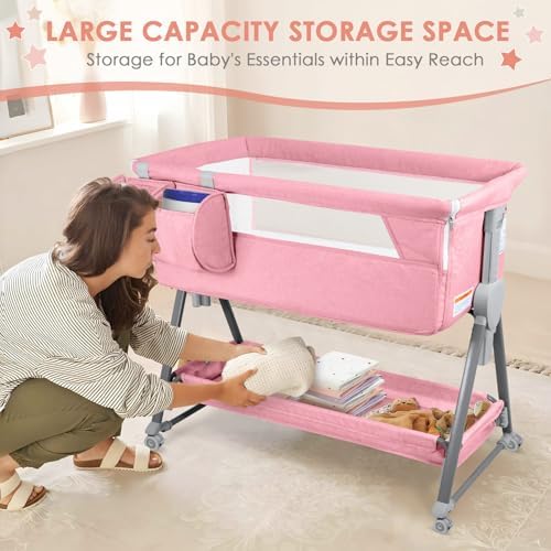 BIERUM Bedside Bassinet with 7 Height Adjustments and Wheels