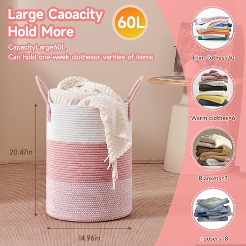CLHMILYZ 60L Round Laundry Basket - Pink Hamper for Nursery Storage