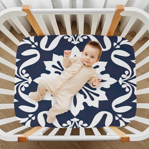 Wassud Black Tile Pattern Crib Sheets Pack and Play Fitted 27x39