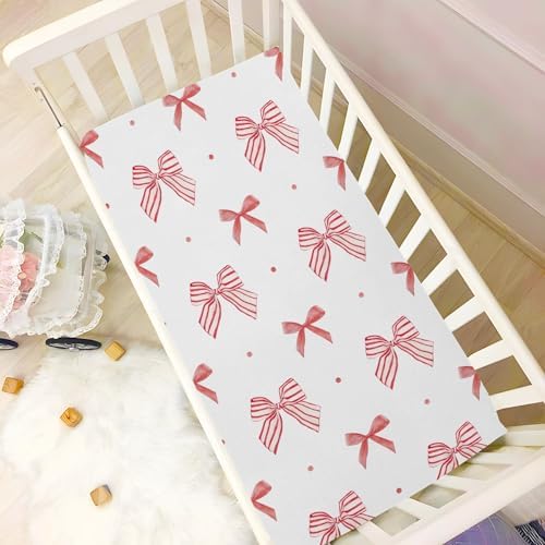 Fitted Crib Sheets with Red Stripe and Coquette Bow Dots