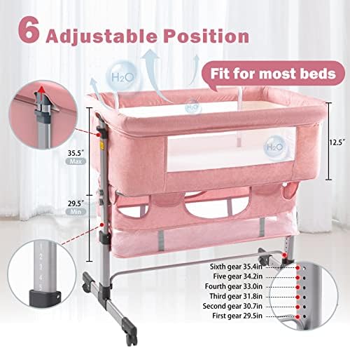 Ihoming Baby Bassinet Bedside Sleeper with Storage Pink