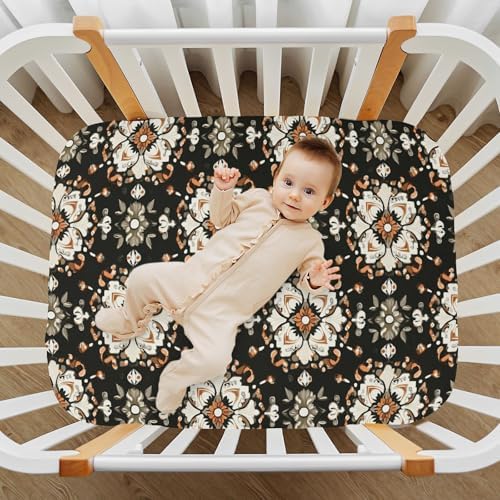 Wassud Brown Ornamental Crib Sheets 27x39 Inch Pack and Play