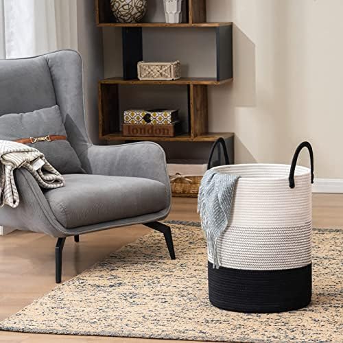 YOUDENOVA Woven Rope Laundry Hamper Tall Dark White 58L
