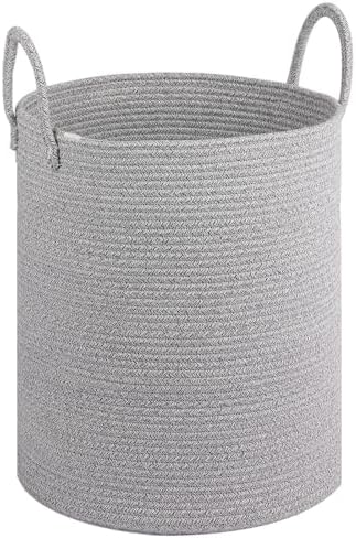 Large Cotton Rope Laundry Basket with Handles - Light Gray