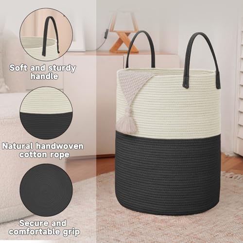 JMvicyroam Large Woven Laundry Basket Hamper 100L White Black