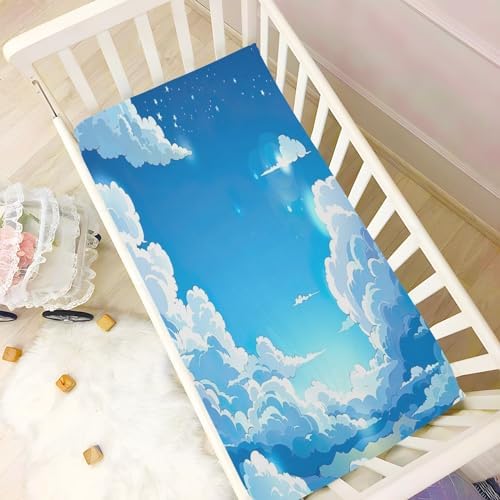Wassud Blue Cloud Crib Sheets for Boys Girls