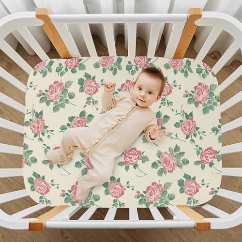 Wassud Cream Rose Pattern Crib Sheets 28x52 Inch