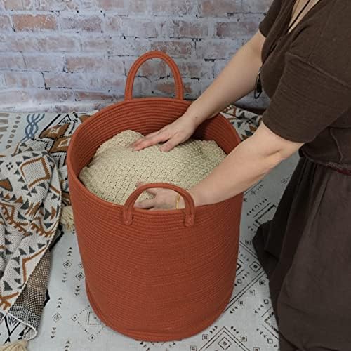 Cotton Rope Laundry Hamper - Tall 15D x 18H Rust Red