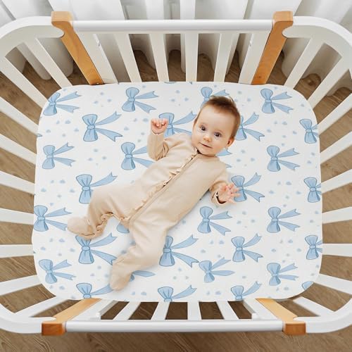 Jihqo Blue Bows Crib Sheets Pack N Play Set