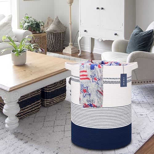 COMSE Extra Large Cotton Rope Woven Basket 157x217 Navy Blue White