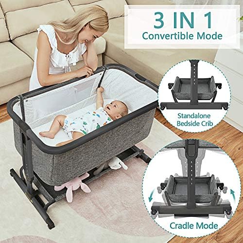 AMKE 3 in 1 Baby Bassinet with Storage Bedside Sleeper Cradle