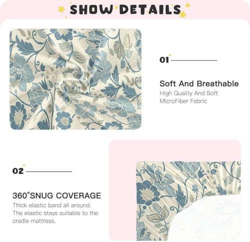 Wassud Light Blue Floral Crib Sheets Set 1