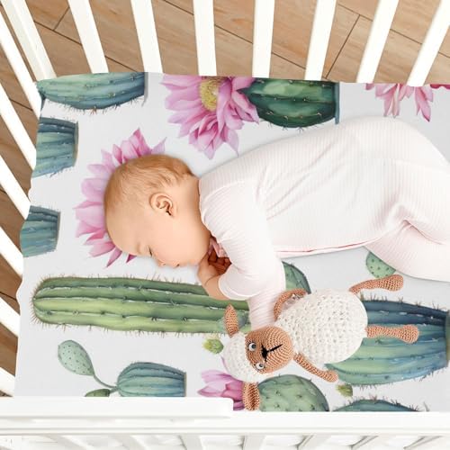 Cactus Flowers Crib Sheets for Pack N Play and Mini Crib