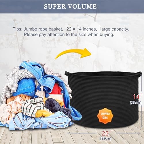 Extra Large Blanket Basket 22x14 Black Cotton Rope