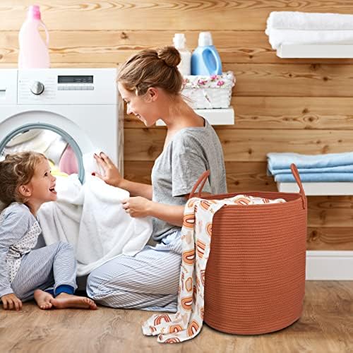 Cotton Rope Laundry Hamper - Tall 15D x 18H Rust Red