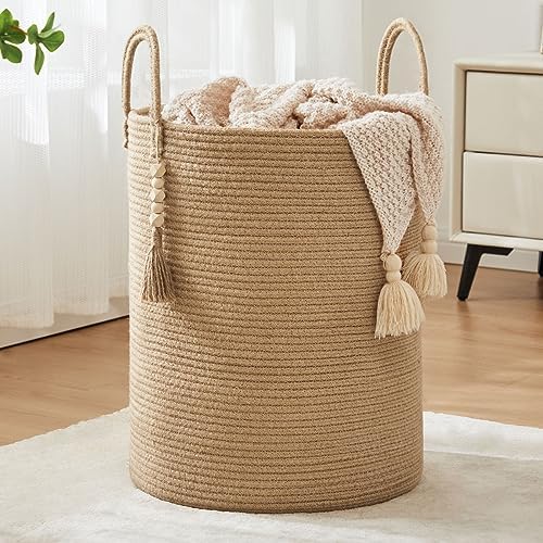 Jute Woven Rope Laundry Hamper 58L for Blanket Storage and Toys