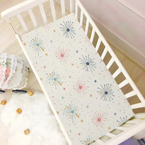 Wassud Fireworks Crib Sheets Pack and Play Fitted 27x39 Inch
