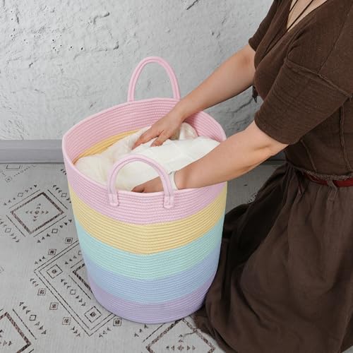 Rainbow Woven Laundry Hamper for Kids Bedroom Storage