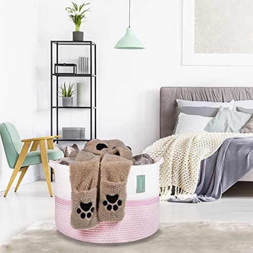 Extra Large Woven Cotton Basket for Kids 22x14 Blend White Pink