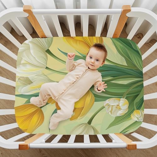 Wassud Yellow Tullips Crib Sheets for Boys Girls