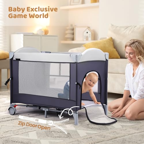 JOYMOR 5-in-1 Pack and Play with Bassinet and Changing Table