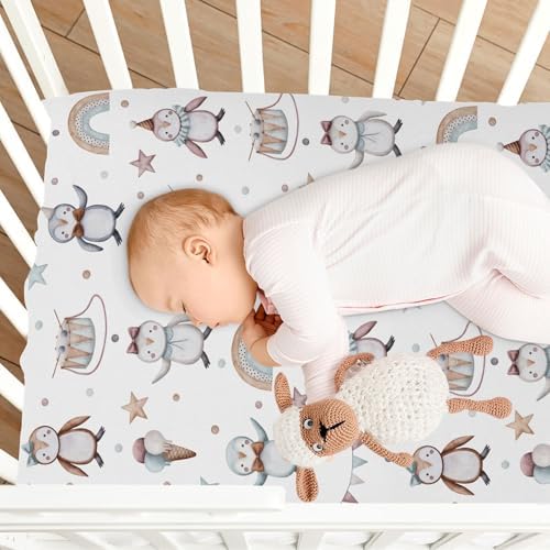 KICPOAY Funny Penguins Stars Dots Crib Sheet