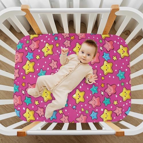 Wassud Stars Cartoon Crib Sheets for Boys Girls 27x39 Inch