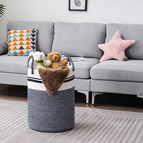 YOUDENOVA Woven Rope Laundry Hamper 58L Blue Tall Basket