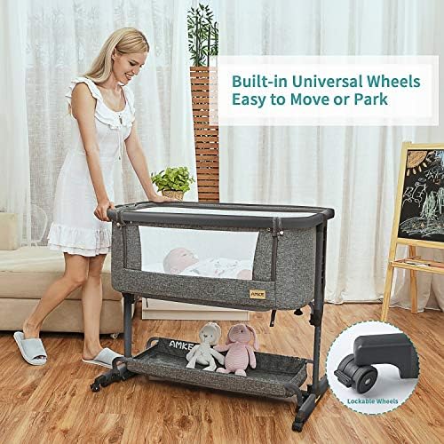 AMKE 3 in 1 Baby Bassinet with Storage Bedside Sleeper Cradle