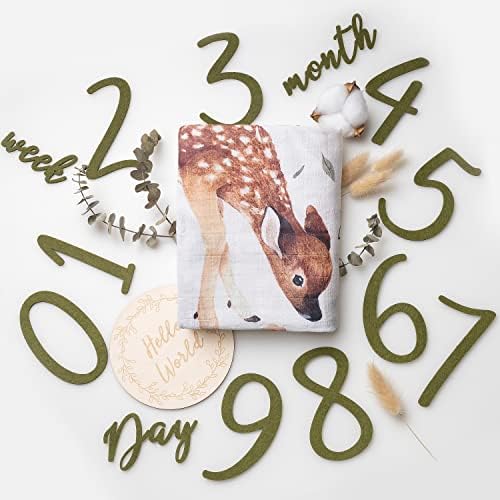Miaoberry Organic Cotton Muslin Baby Milestone Blanket with Woodland Sign