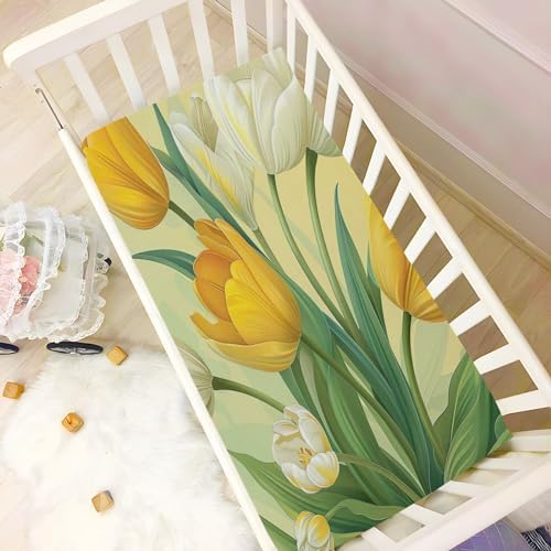 Wassud Yellow Tullips Crib Sheets for Boys Girls