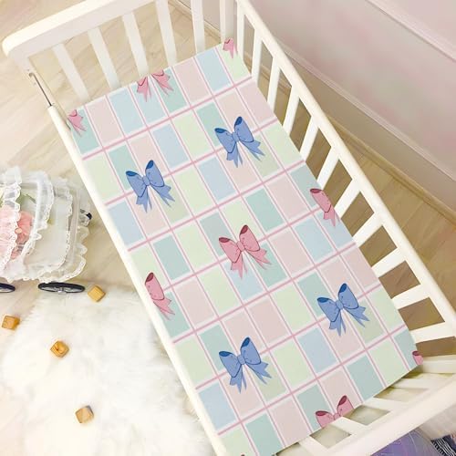Jihqo Blue Pink Bow Crib Sheets Pack N Play