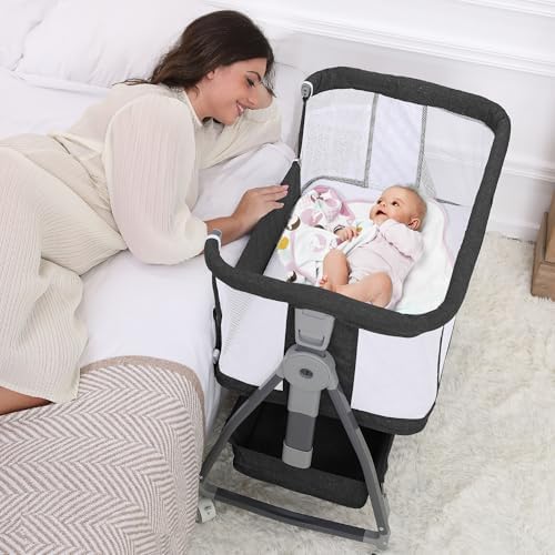Luvkixen 3 in 1 Bassinet Bedside Sleeper with Wheels and Canopy 1