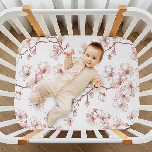 Wassud Cherry Blossoms Crib Sheets for Boys Girls