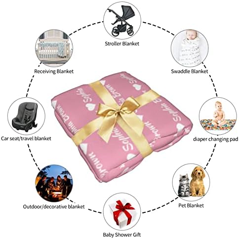 Personalized Baby Swaddle Blanket with Bow and Hat Set 1