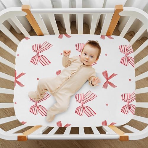 Fitted Crib Sheets with Red Stripe and Coquette Bow Dots