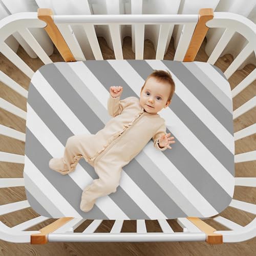 Wassud Gray Stripes Crib Sheets Set for Boys Girls
