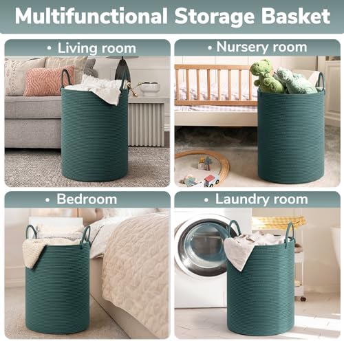 INDRESSME 197 x 138 Inch Woven Laundry Basket Hamper Green