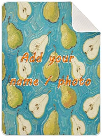 Customizable Fruit Pear Blue Baby Blanket for Newborns