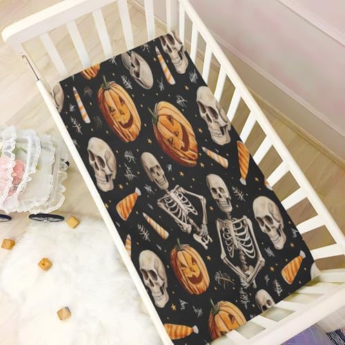 FUGIDOG Halloween Skeleton Crib Sheet for Baby