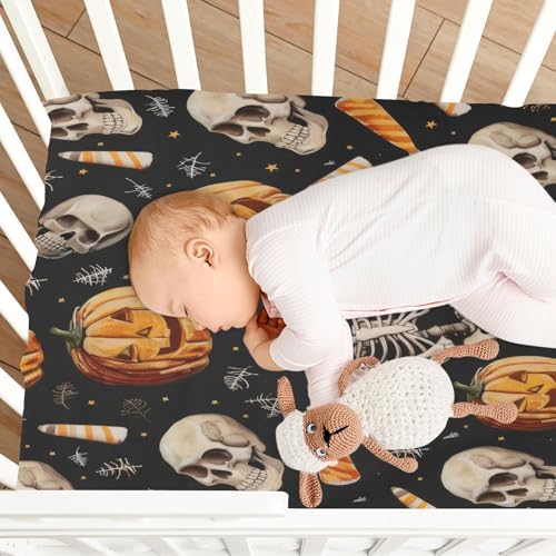 FUGIDOG Halloween Skeleton Crib Sheet for Baby