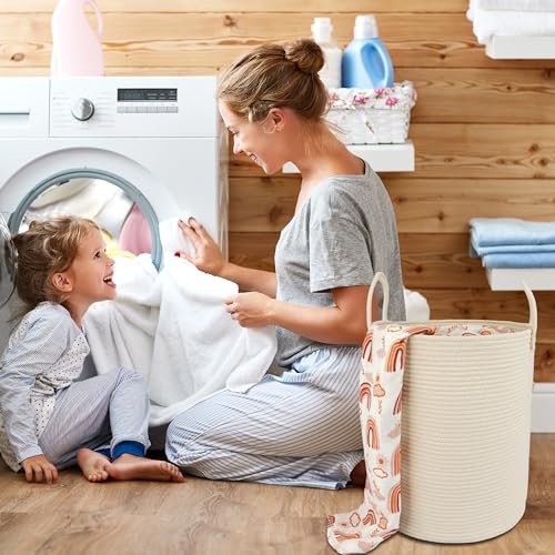 Cotton Rope Laundry Hamper with Handles Beige 1