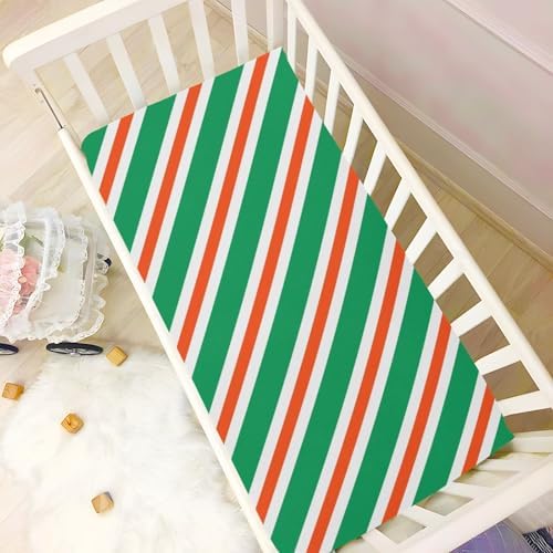 Fitted Crib Sheets with Red Green Diagonal Stripes for Baby Toddler